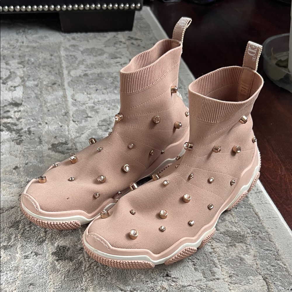 RED Valentino Blush Pink Studded Knit Sock Sneakers